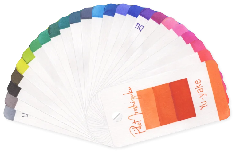 Colour swatch of 24 shades of PILOT Pens iroshizuku fountain pen ink.