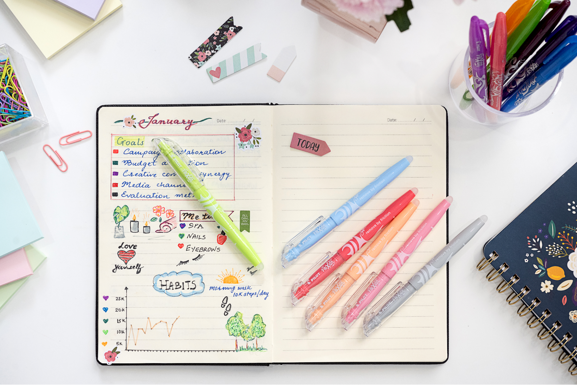 Organising a planner with Pilot erasable pens